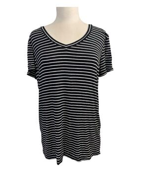 Halogen Modal V Neck Stripe Short Sleeve Tee | L